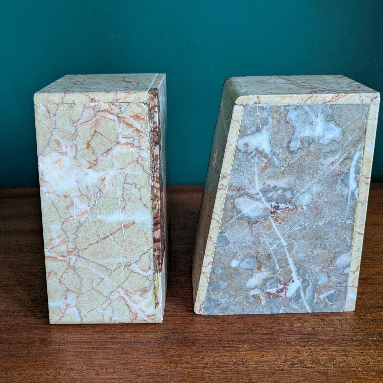 Vintage Art Deco Marble Bookends – Geometric Stone Book Holders, 1930s Style Shelf Decor, Neutral Tones Office Accent photo furniture