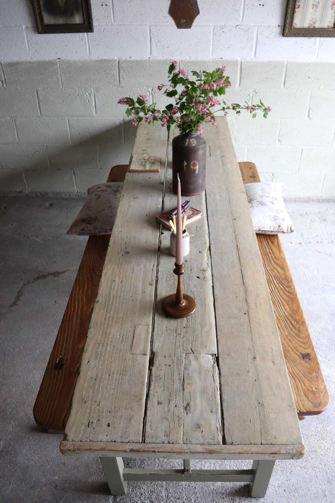Fabulous 8 1/2 Ft Long Rustic Refectory Table With Plank Top And Ornate Swag Base photo Furniture