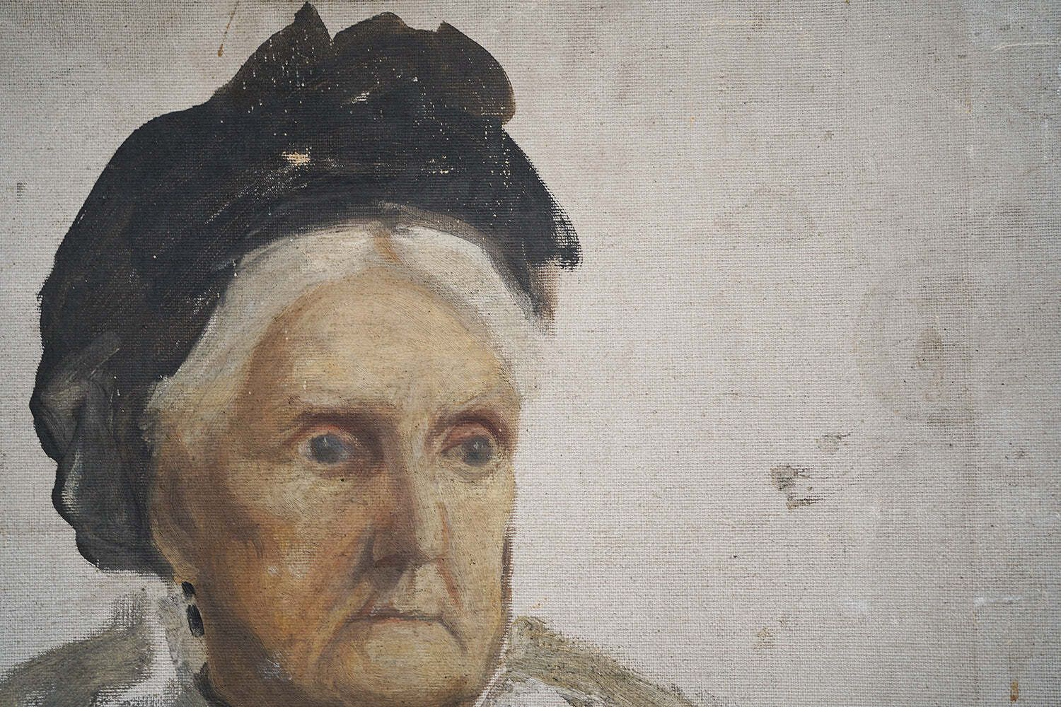 A Late Victorian Unfinished Oil On Canvas Portrait Of An Elderly Lady C.1880 photo vintage