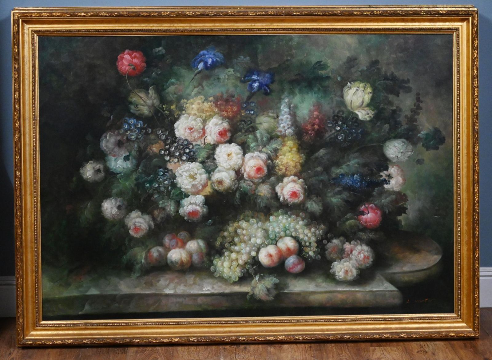 Xl Victorian Floral Still Life Oil Painting 6ft 197 Cm photo for sale