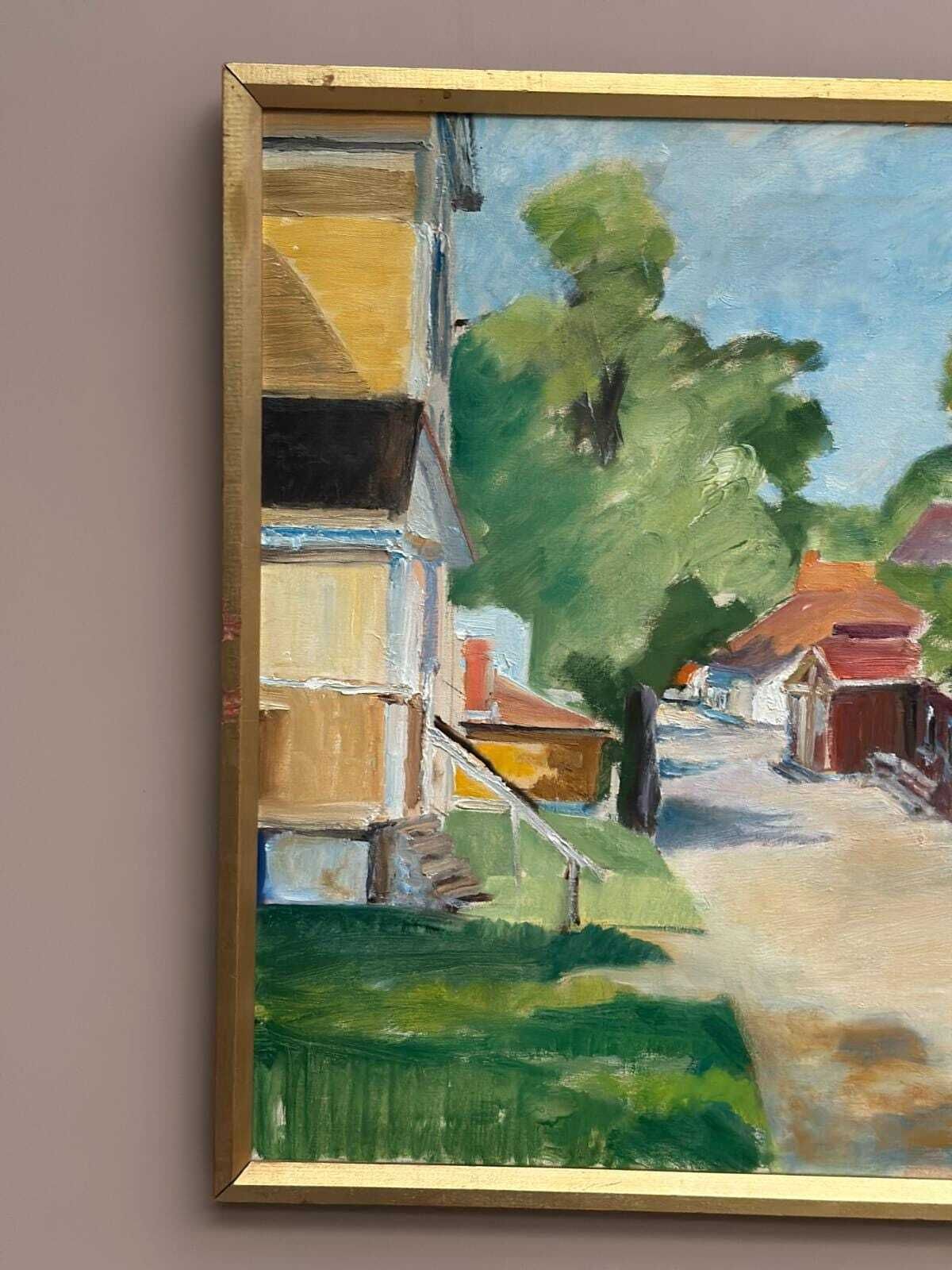 Original Swedish Oil On Canvas – Street With Houses And Trees By Ulfe – Dated 1982 – Vintage & Framed 65 × 75 Cm (25.6" × 29.5") photo buy