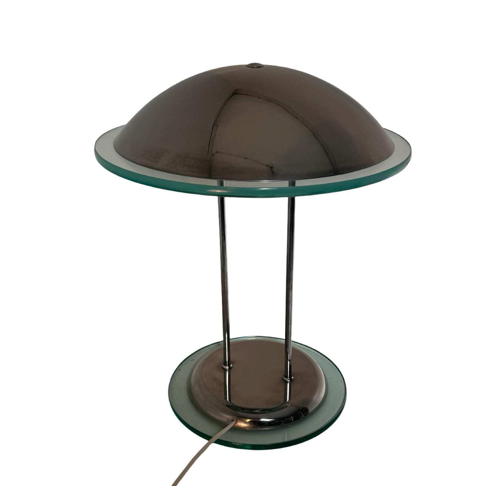 Herda   Vintage Memphis Style Desk Lamp   Glass And Chrome   Ufo / Mushroom Shaped