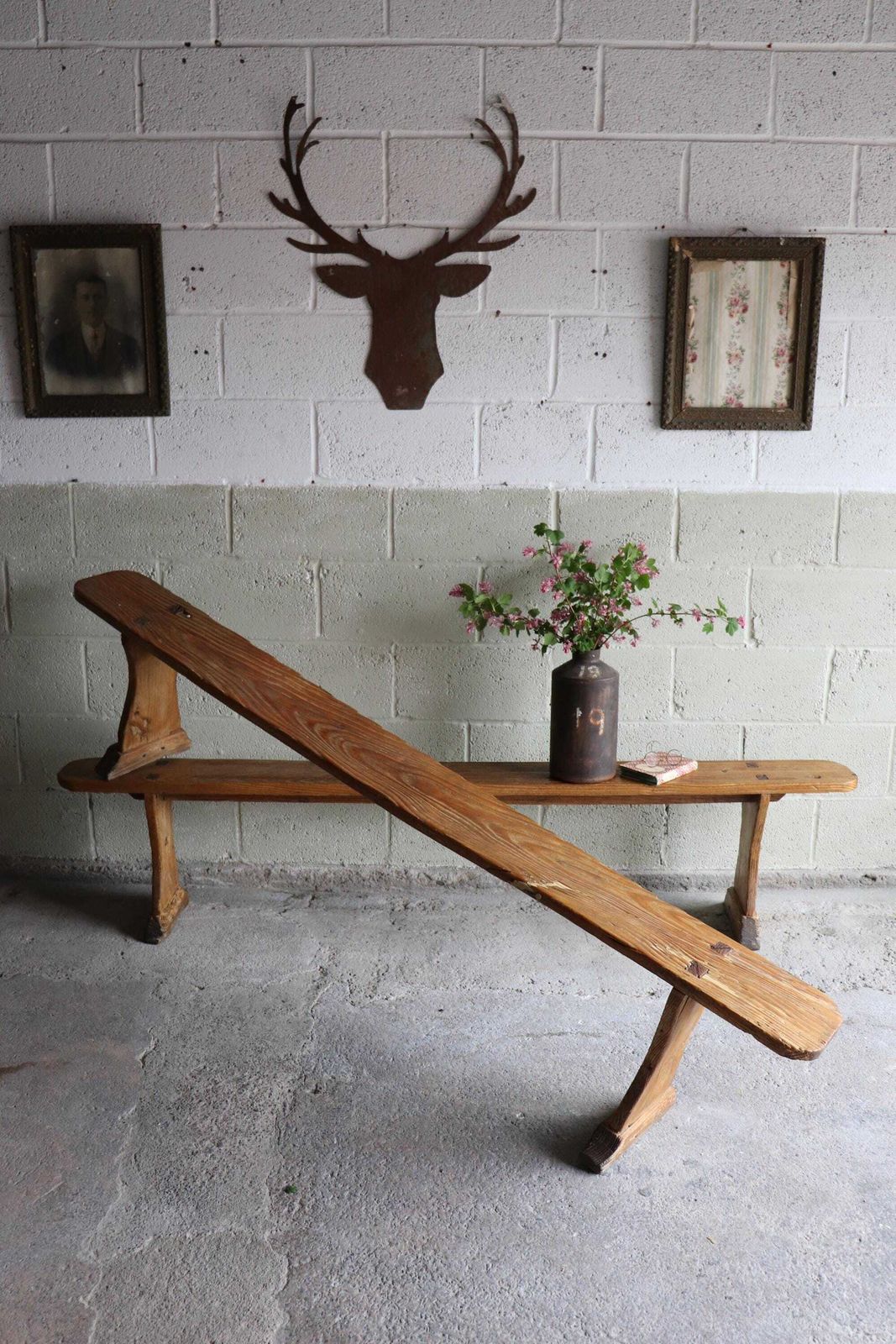 photo furniture Superb Matching Pair Of Rustic 7ft French Pine Refectory Benches