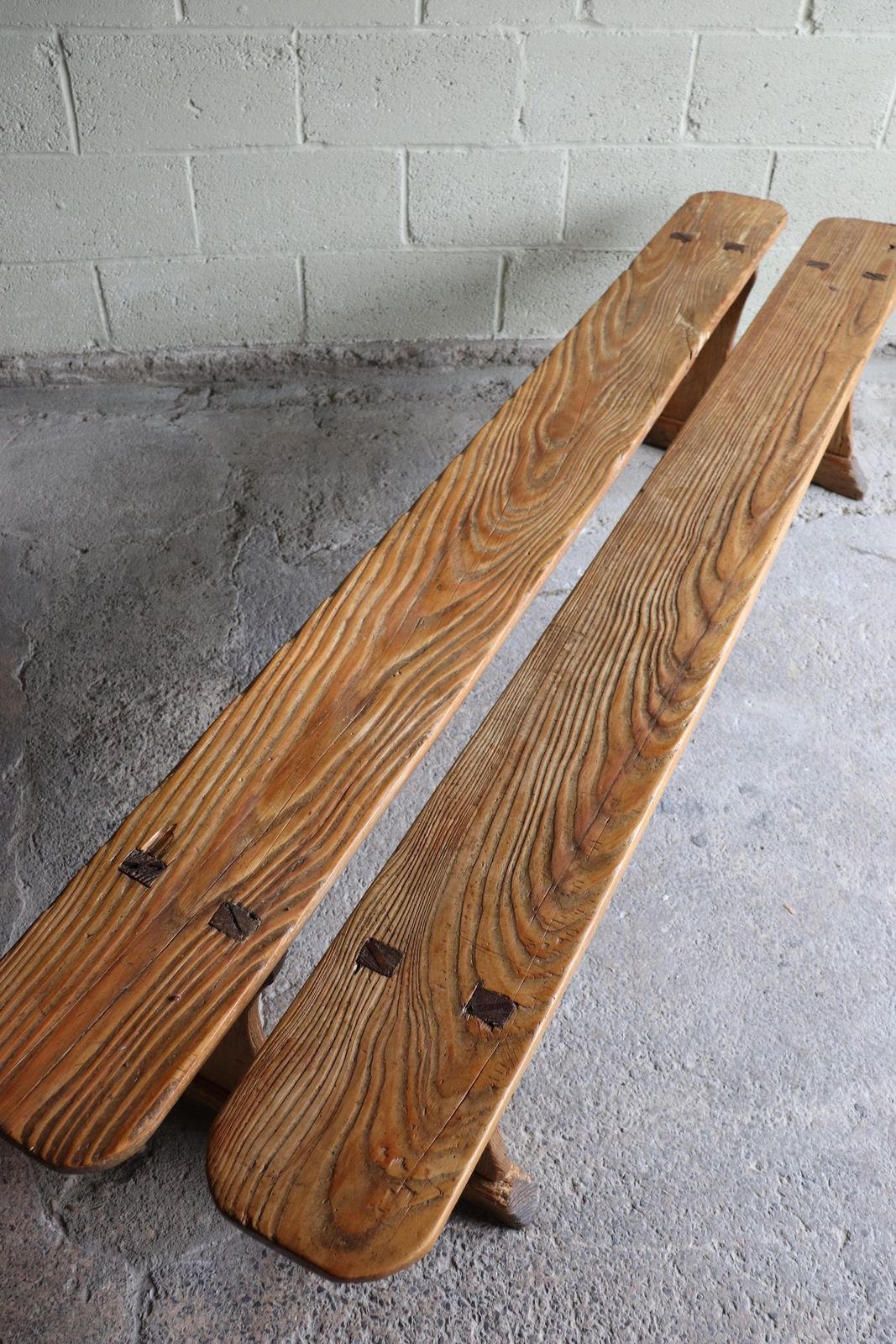1690.0 Superb Matching Pair Of Rustic 7ft French Pine Refectory Benches photo