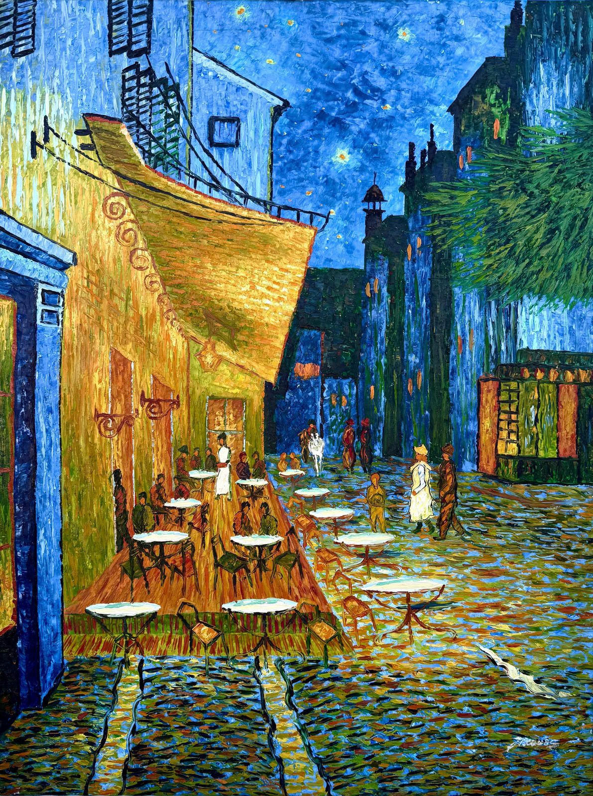 Large Post Impressionist Night Café Terrace Scene Oil Painting After Van Gogh