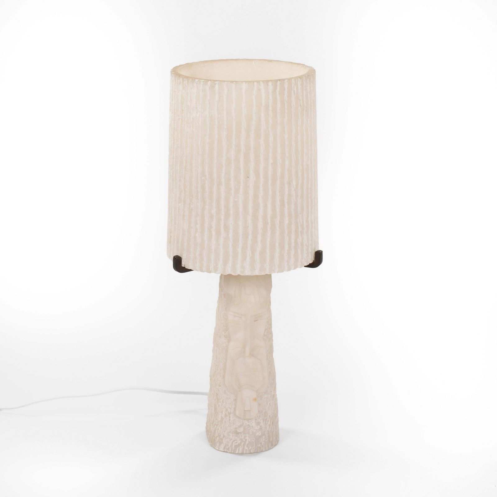 French Mid Century Alabaster Table Lamp With A Carved Geometric Face, 1960s photo furniture