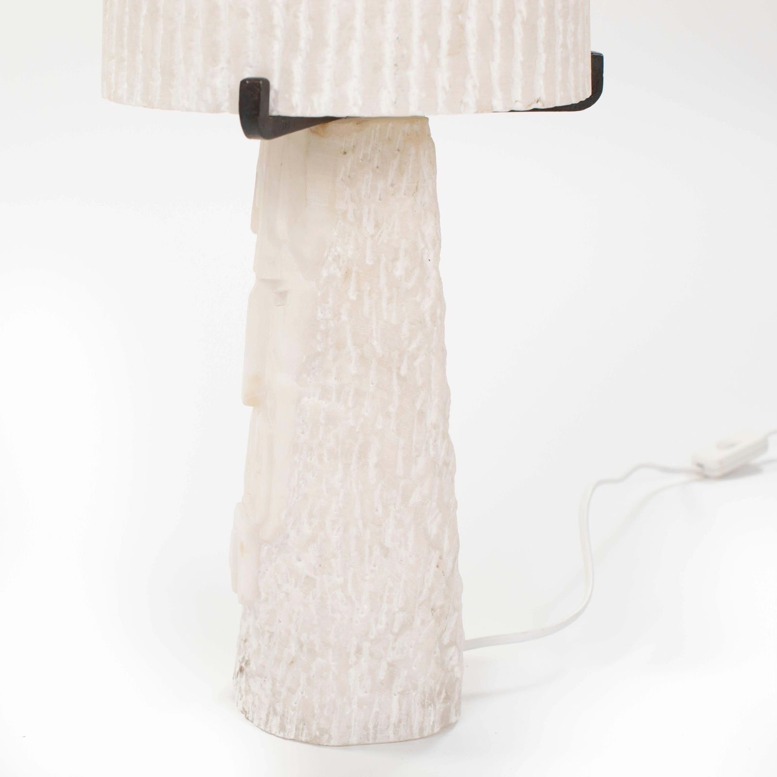 French Mid Century Alabaster Table Lamp With A Carved Geometric Face, 1960s photo buy