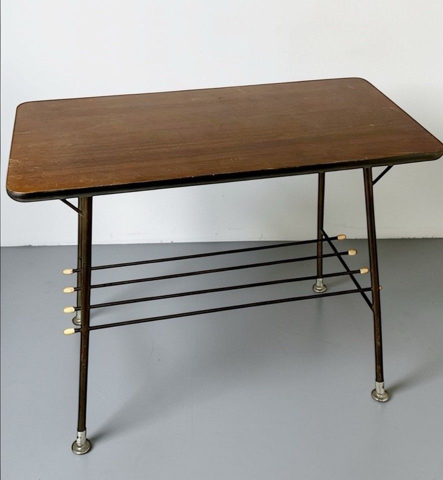 Retro Melamine And Metal Coffee Table Side Table Sputnik Style C1960s photo furniture