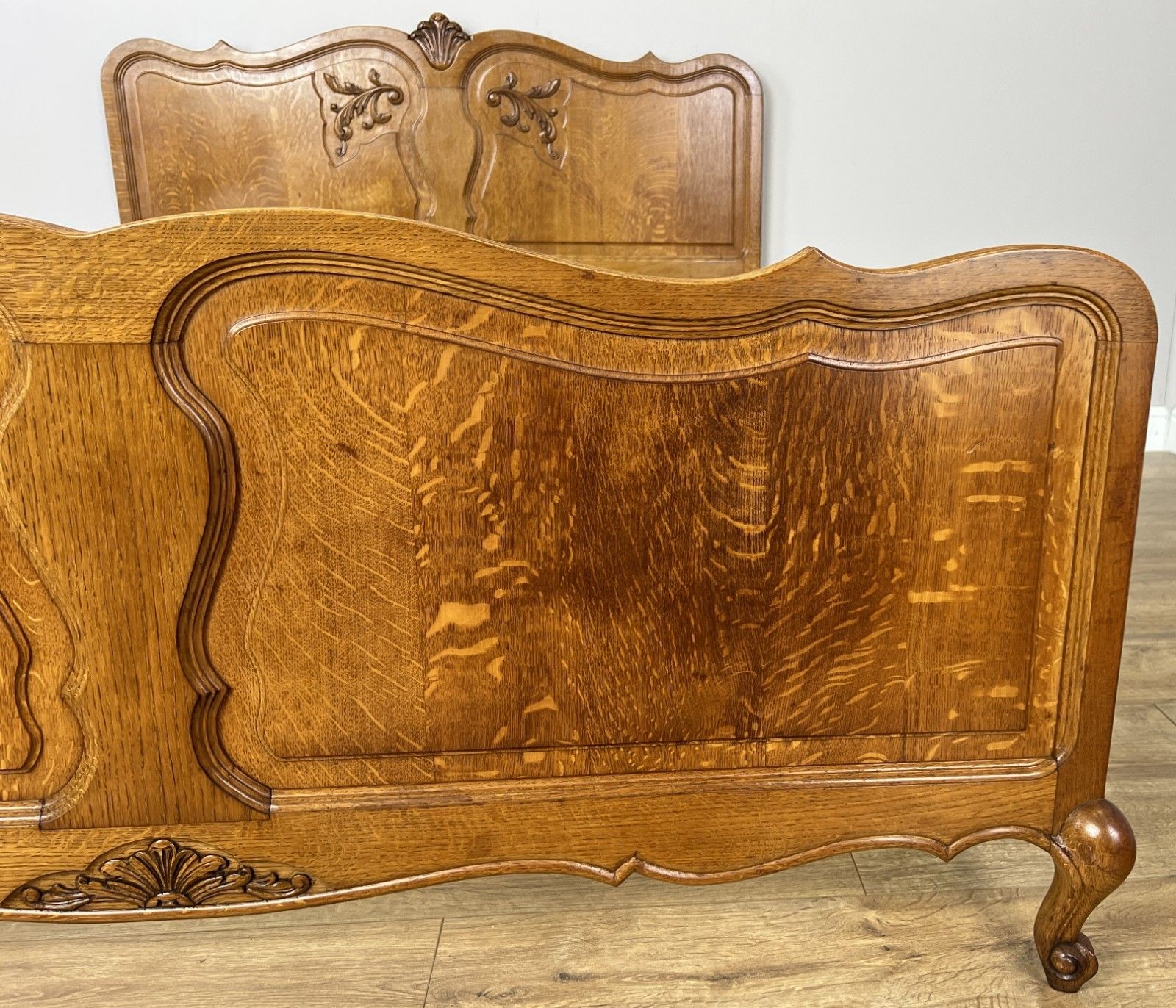 Bed Vintage French Louis XVI Double Bed Frame Oak Carved Headboard Lot 4913 photo vinterior
