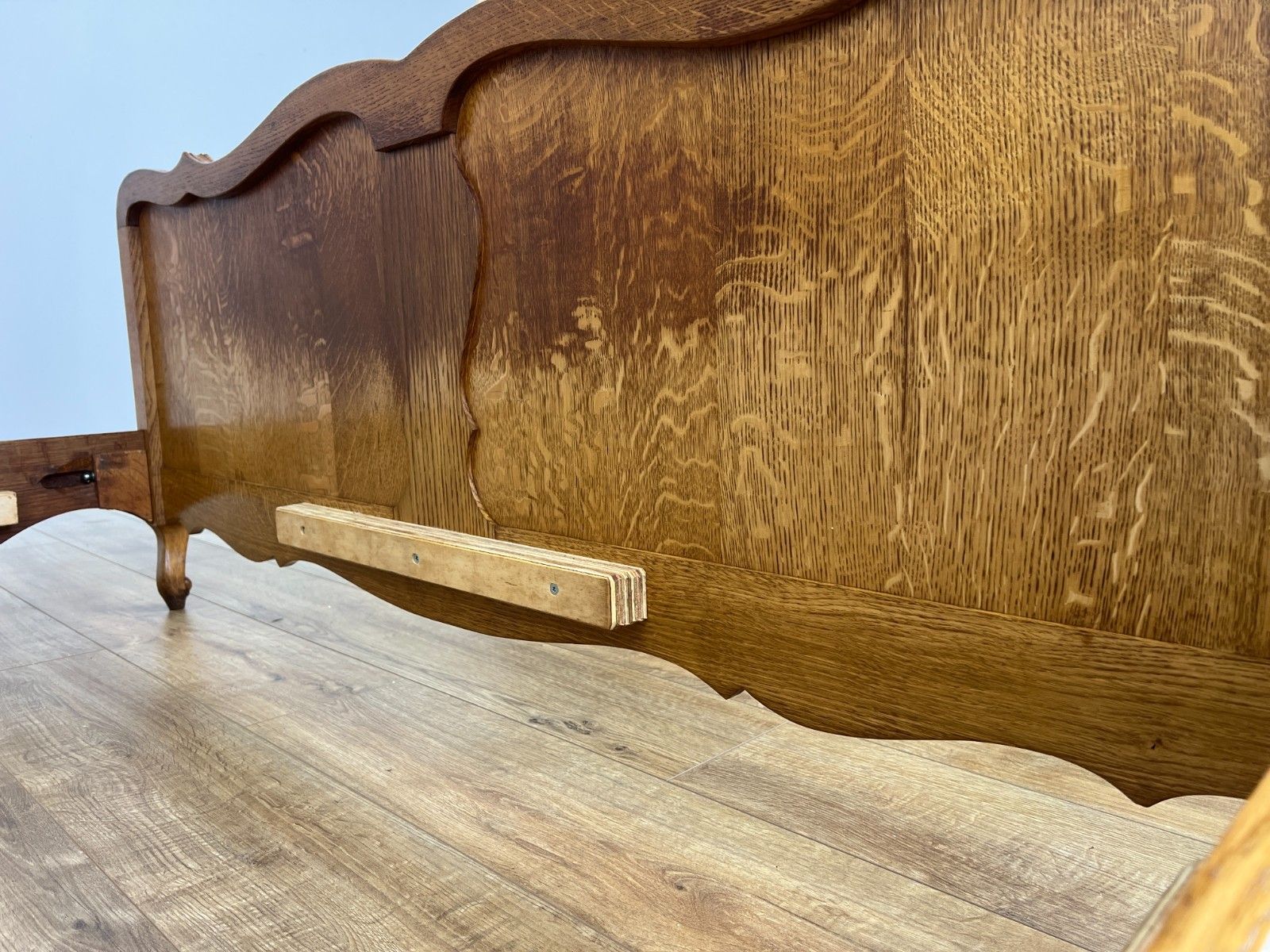349.0 Bed Vintage French Louis XVI Double Bed Frame Oak Carved Headboard Lot 4913 photo