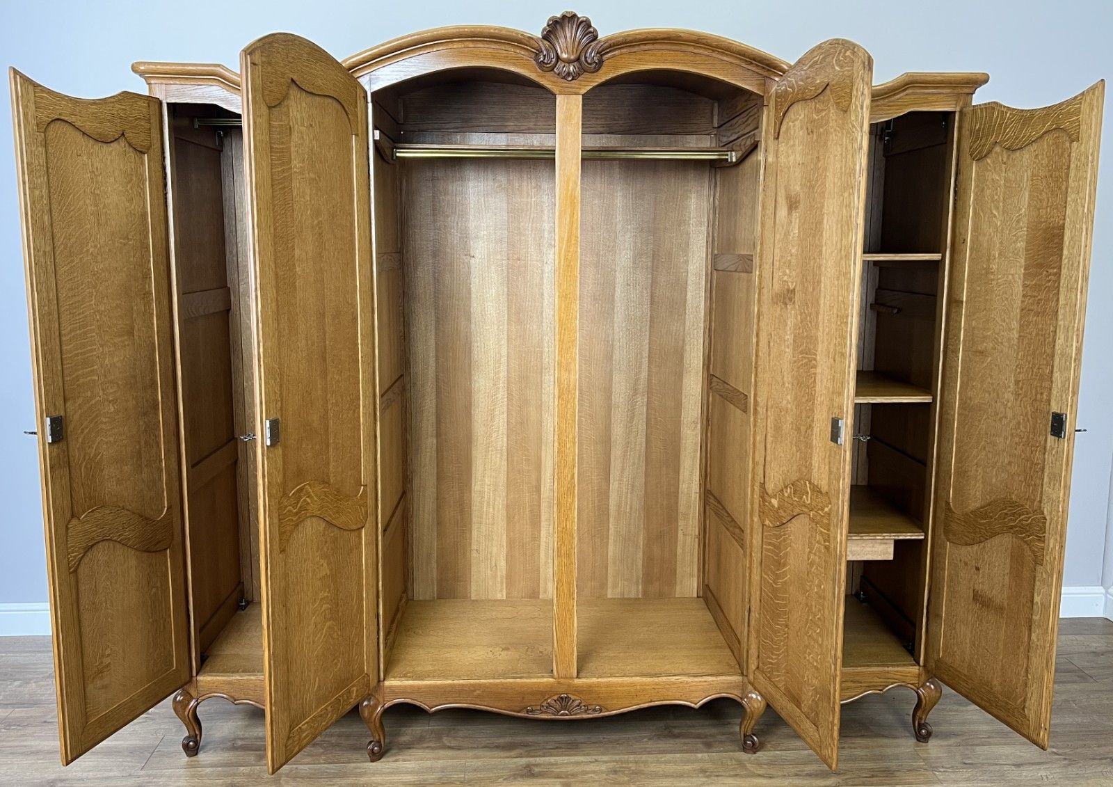 Furniture Wardrobe Vintage French Louis XVI Style Four Door Oak Carved Armoire Lot 4929 photo