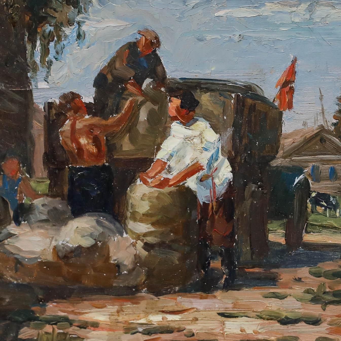 Attrib. Ivan Aleksandrovich Koslov (B.1920) 1956 Oil, Gathering Potatoes photo Art