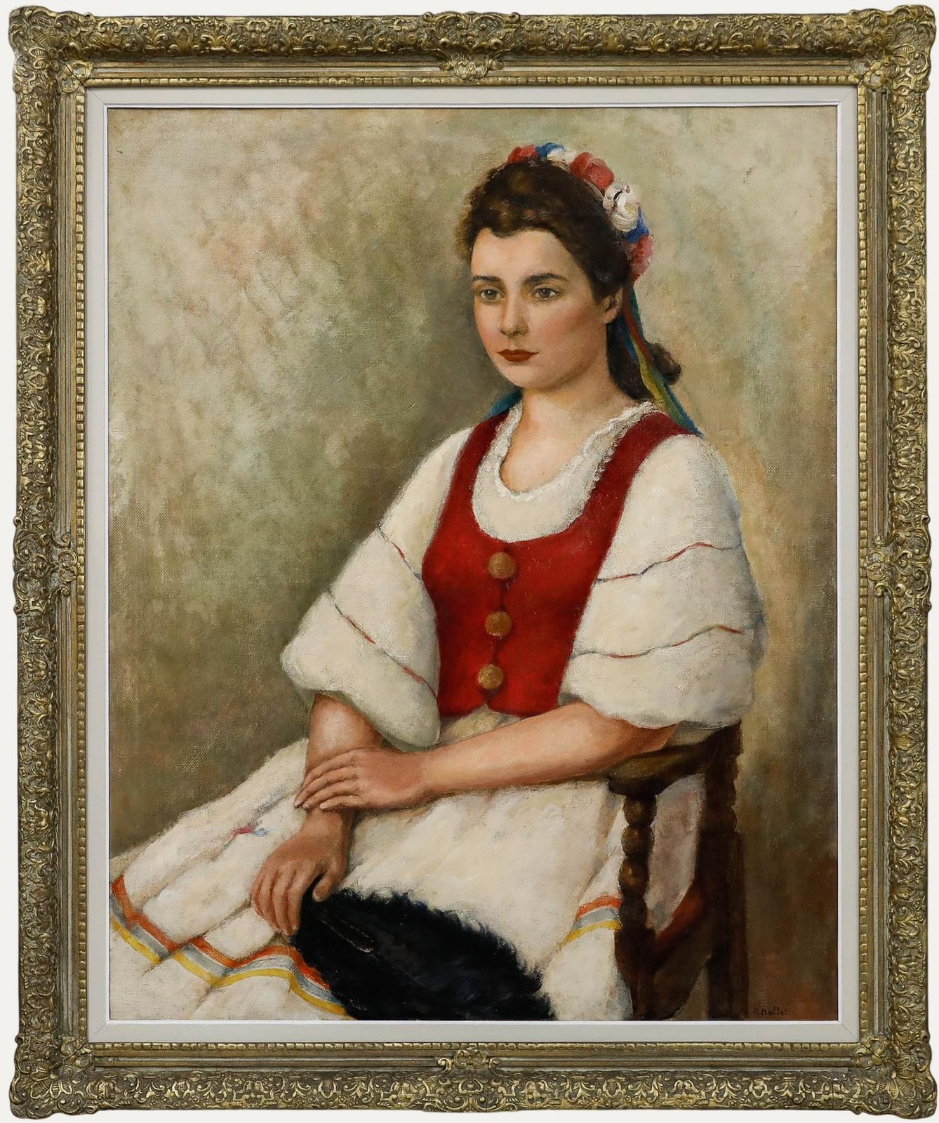 René Mallet (1891 1960) French School Oil, Portrait Of A Lady In Folk Dress