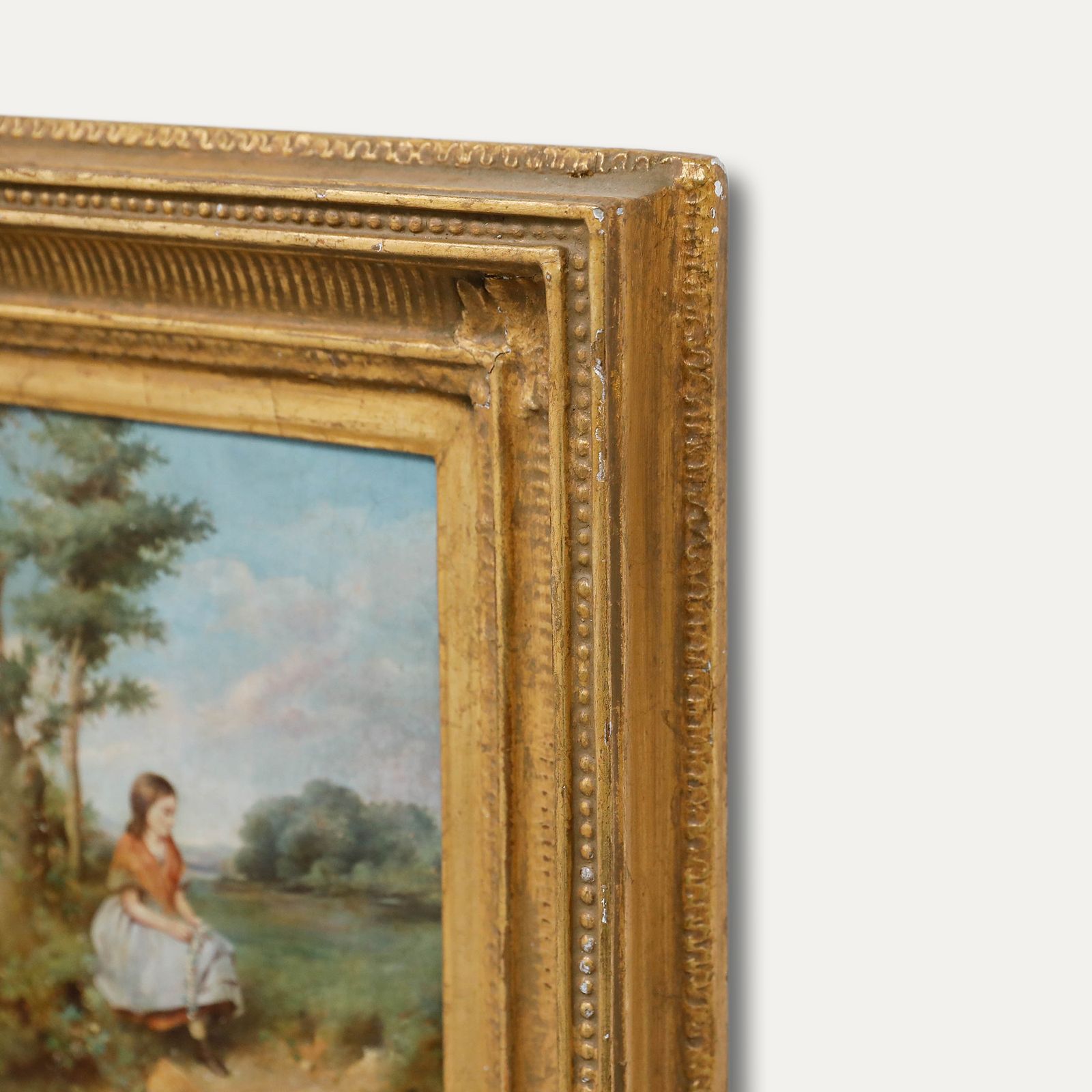 Framed Late 19th Century Oil Making Flower Garlands In The Meadow photo vinterior
