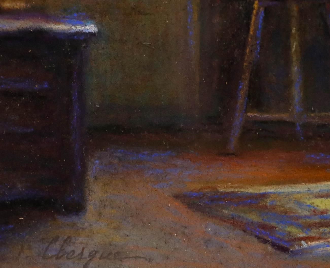 T. Clesque Framed Mid 20th Century Pastel, The Artist's Living Room photo vinterior
