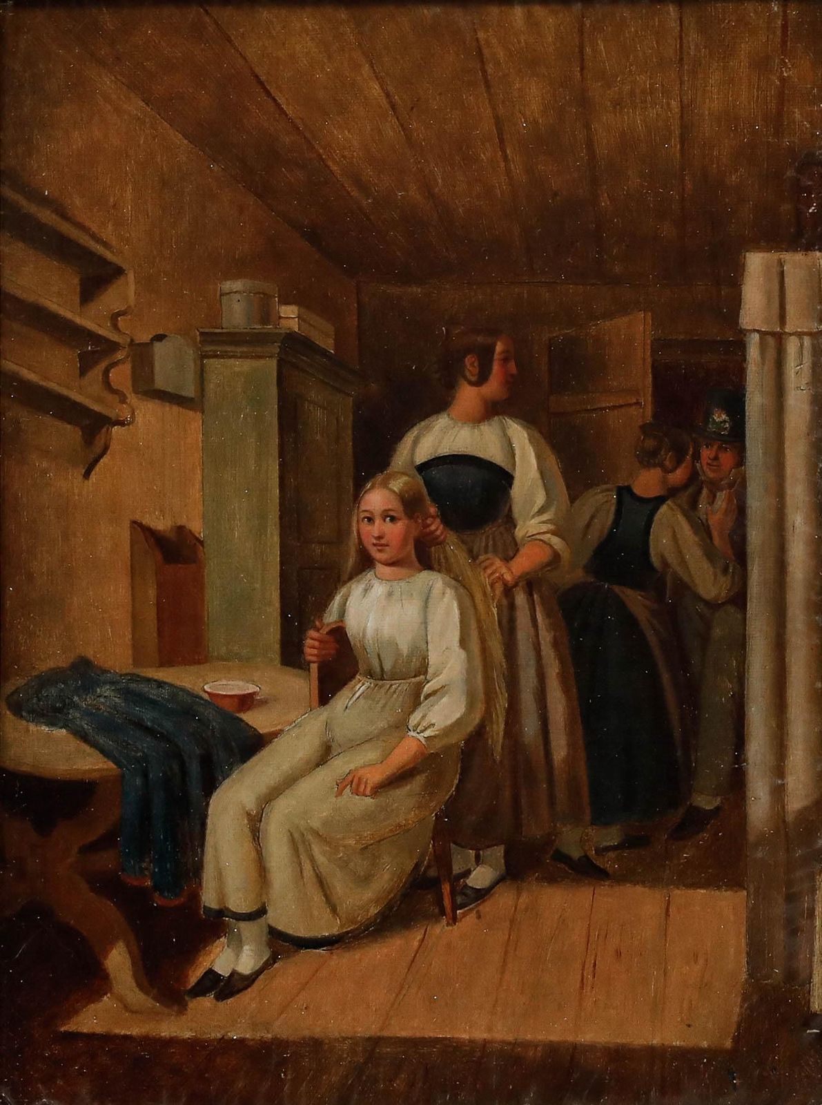 Attrib. Johann J. Friedrich Walthard (1818 1870)  Framed Oil, Dressing The Bride photo furniture