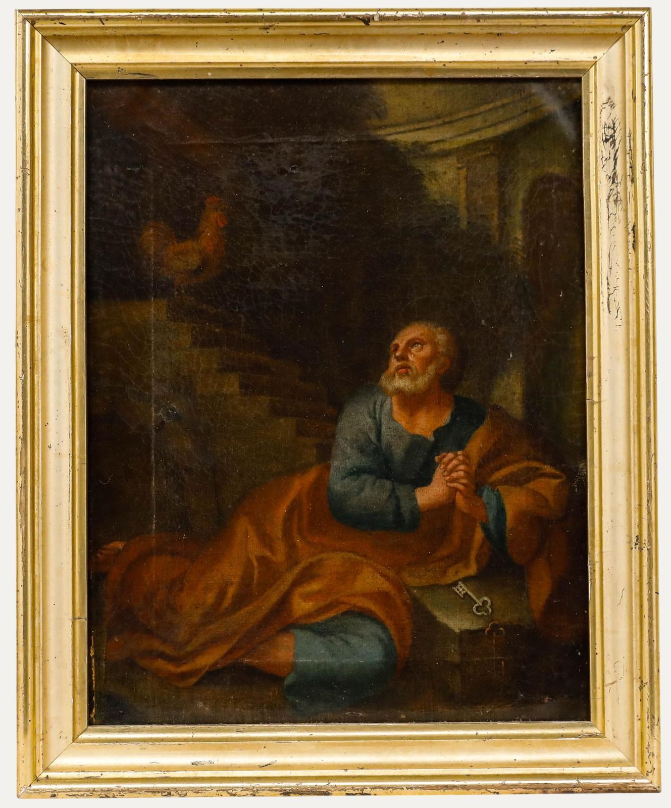 Framed 19th Century Oil The Repentance Of Saint Peter