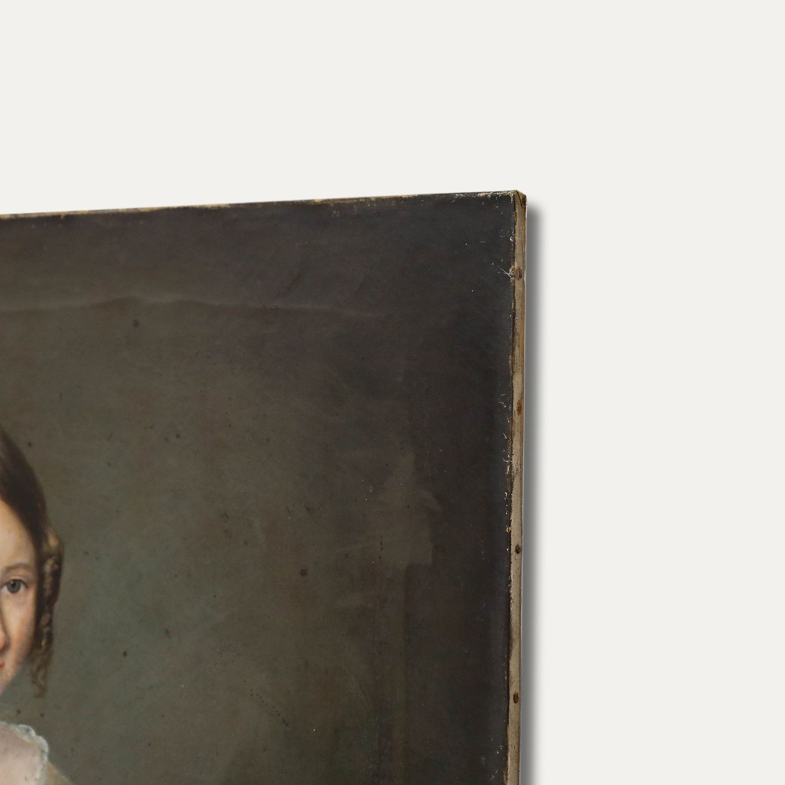 19th Century Oil Girl Holding Flowers photo vinterior