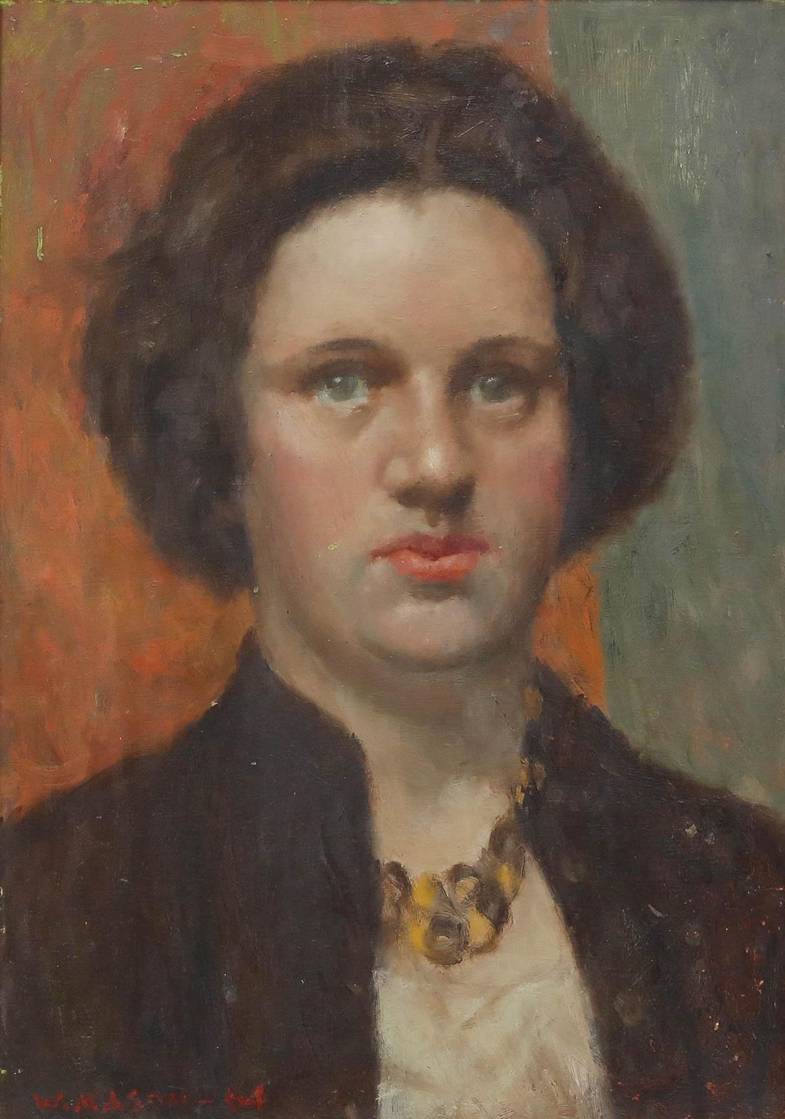 William Mason (1906  2002) 1964 Oil, Lady With Tortoiseshell Necklace photo furniture