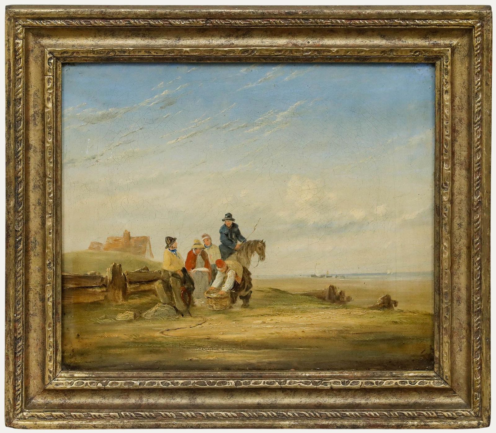 Circle Of William Collins (1788 1847) Framed Oil, Fisherfolk On The Shore