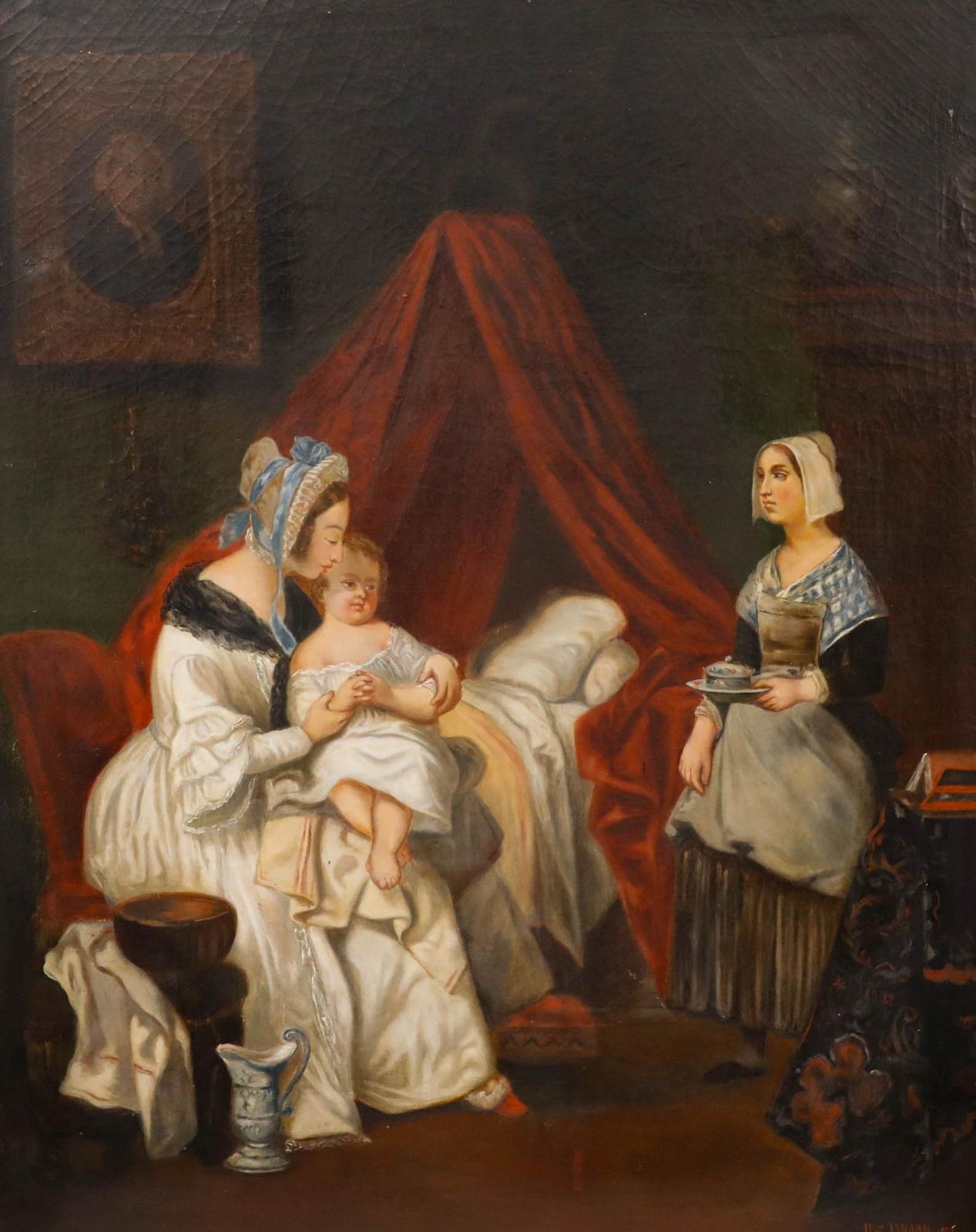 Ulysse Isnard After Achille Devéria (1800 1857) 1859 Oil, The Child's Lunch photo furniture
