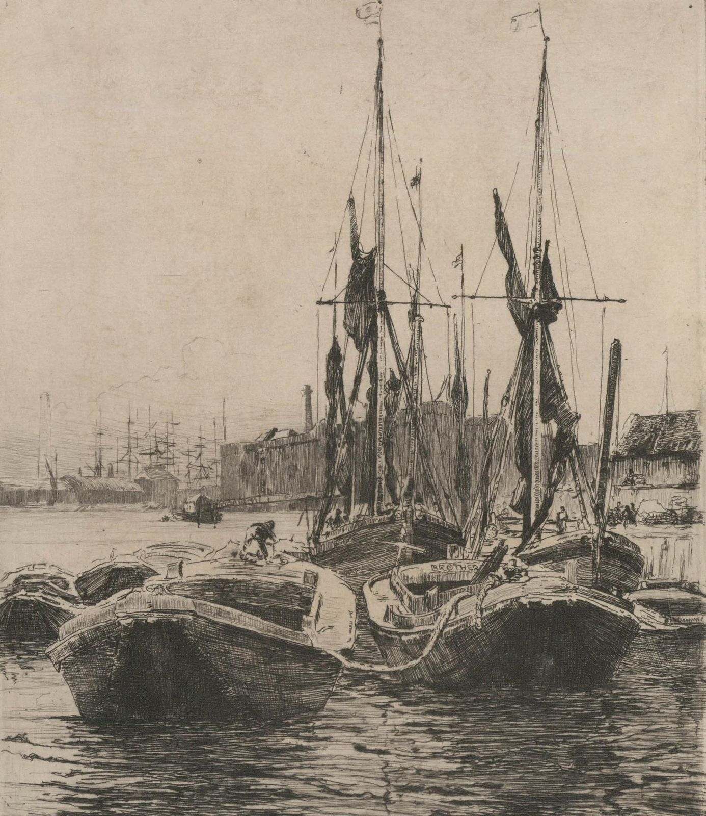 Mabel Catherine Robinson (1875 1953) Etching, Boats In The Harbour photo furniture