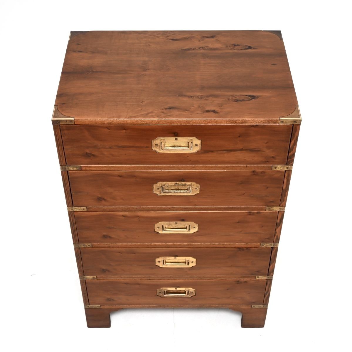 Antique Yew Wood Military Campaign Style Chest Of Drawers photo for sale
