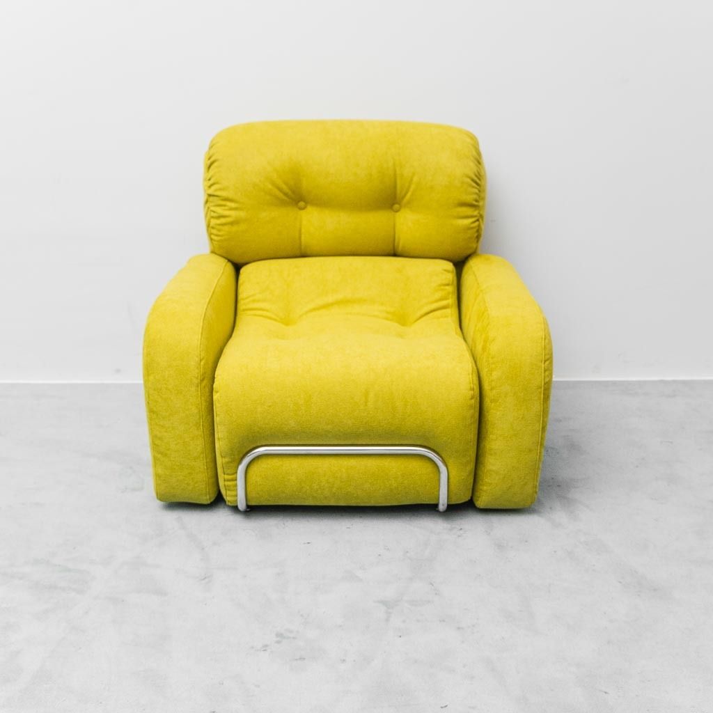 photo for sale Vintage 1970s Green Armchair With Metal Frame – Italian Modern Design