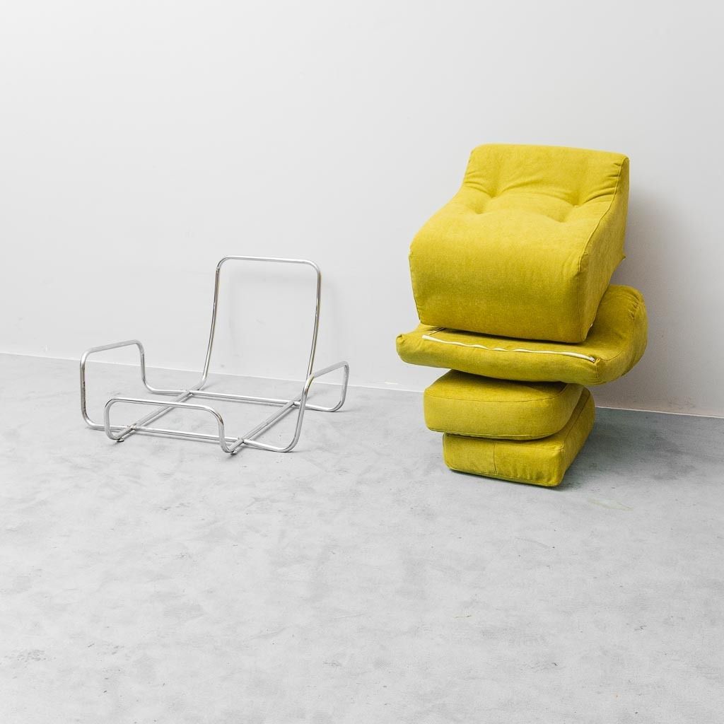 Furniture Vintage 1970s Green Armchair With Metal Frame – Italian Modern Design photo