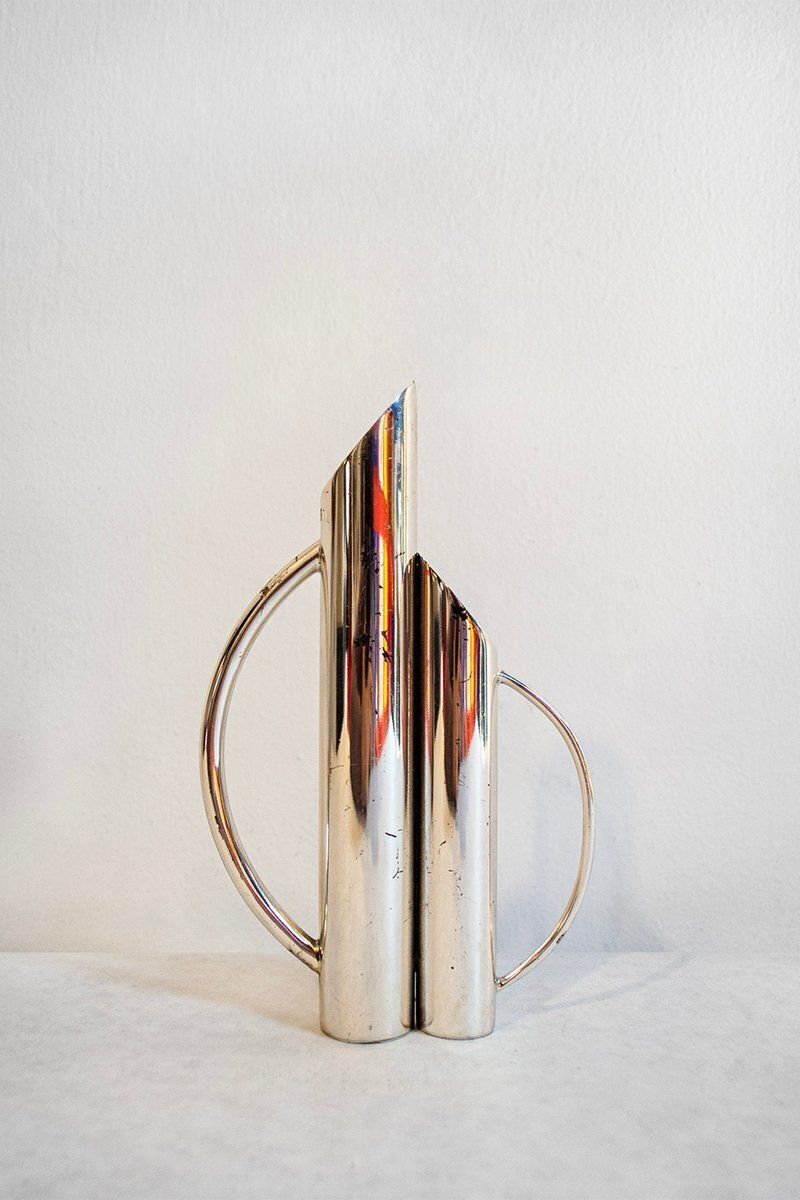 Vintage Silver Plated Metal Vase By Gio Ponti, 1970