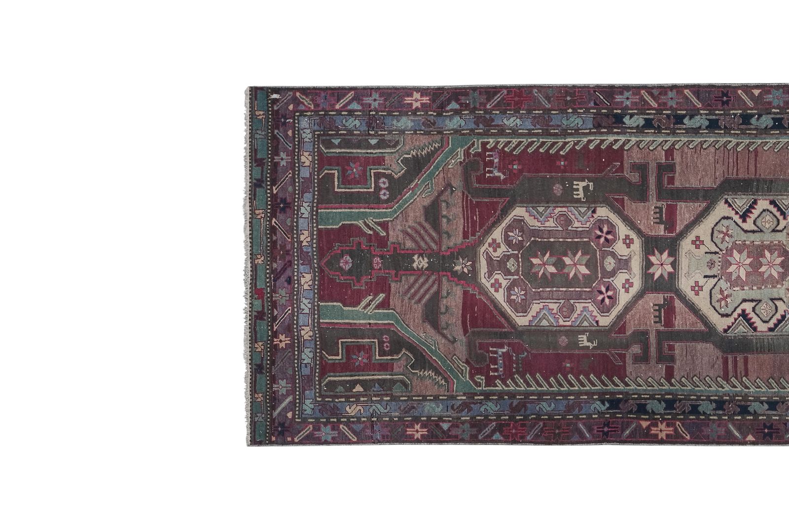 Hand Knotted Caucasian Animal Runner Rug 3'9'' X 10'6'' photo for sale