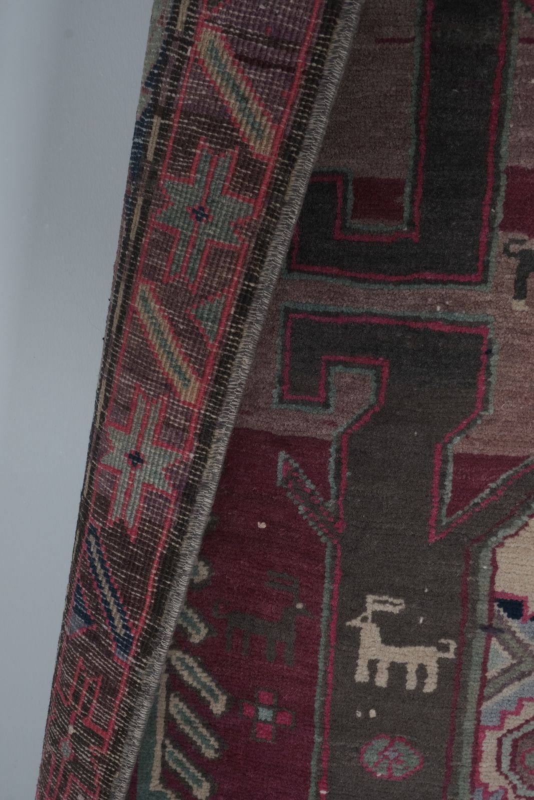 photo for sale Hand Knotted Caucasian Animal Runner Rug 3'9'' X 10'6''