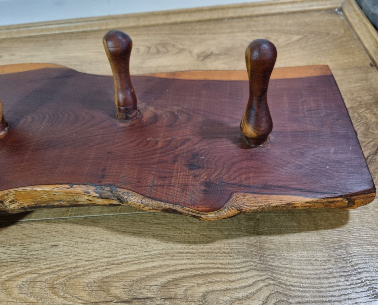 Vintage Yew Coat Rack Live Waney Edge 5 Wooden Peg Hook Rustic Heavy Reclaimed photo vinterior