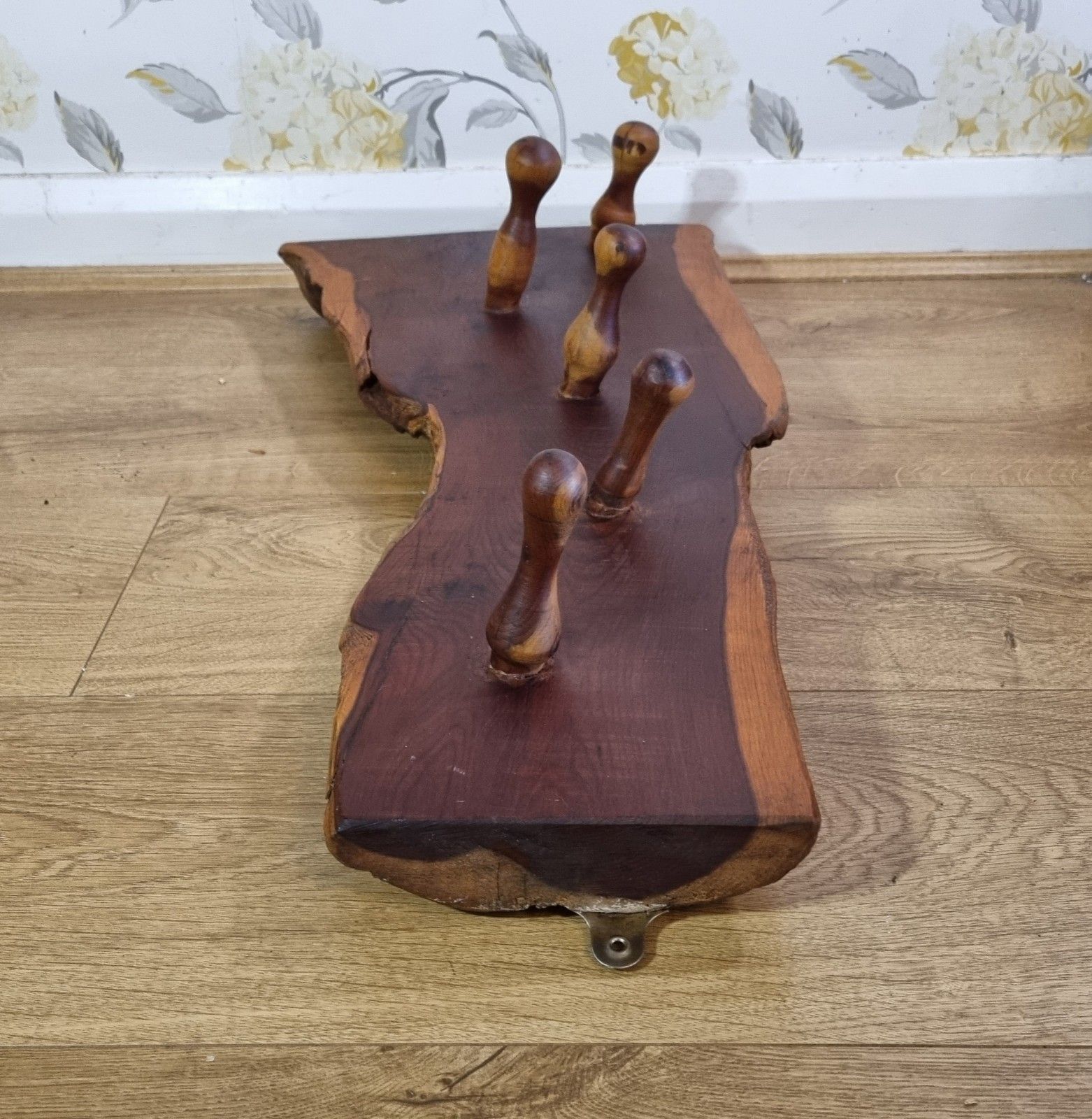 Furniture Vintage Yew Coat Rack Live Waney Edge 5 Wooden Peg Hook Rustic Heavy Reclaimed photo