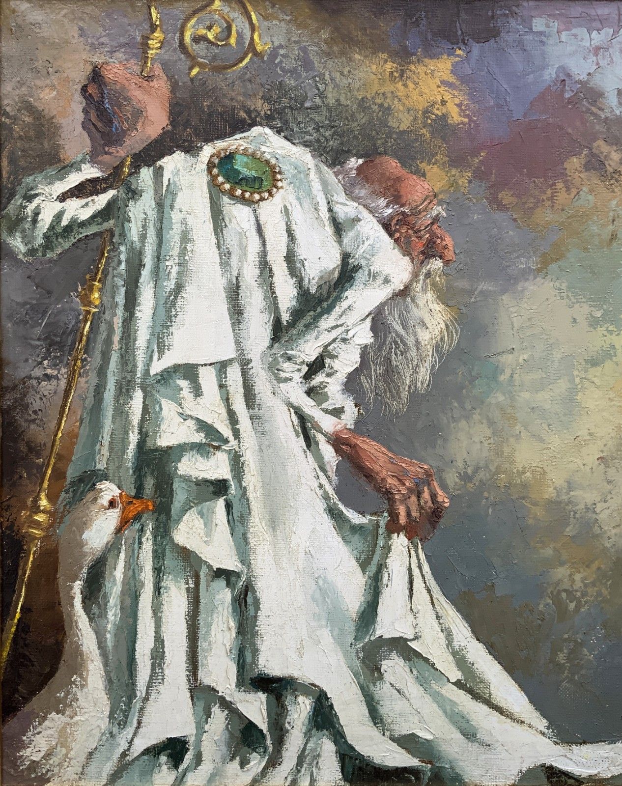 Original Vintage Oil Painting 'Archbishop And The Geese' After Marc Chagall photo Art