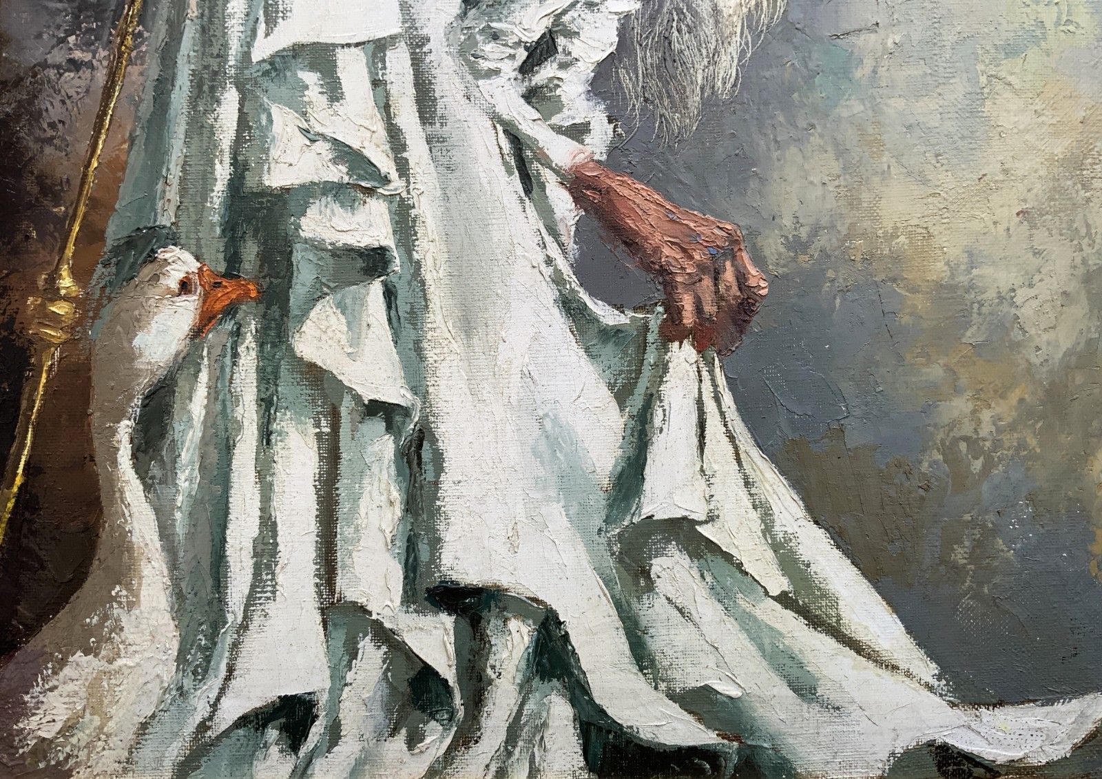 Art Original Vintage Oil Painting 'Archbishop And The Geese' After Marc Chagall photo