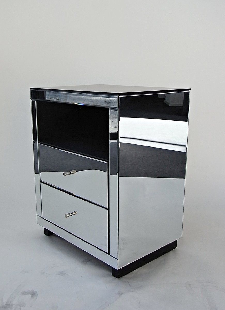 Facet Mirrored Drawer Bedside Table With Faceted Pilasters And Edges, 2010s photo vinterior