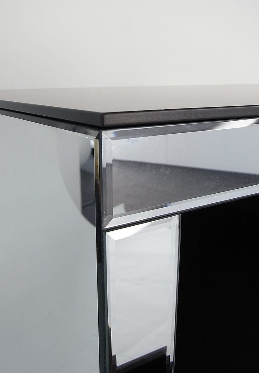 photo for sale Facet Mirrored Drawer Bedside Table With Faceted Pilasters And Edges, 2010s