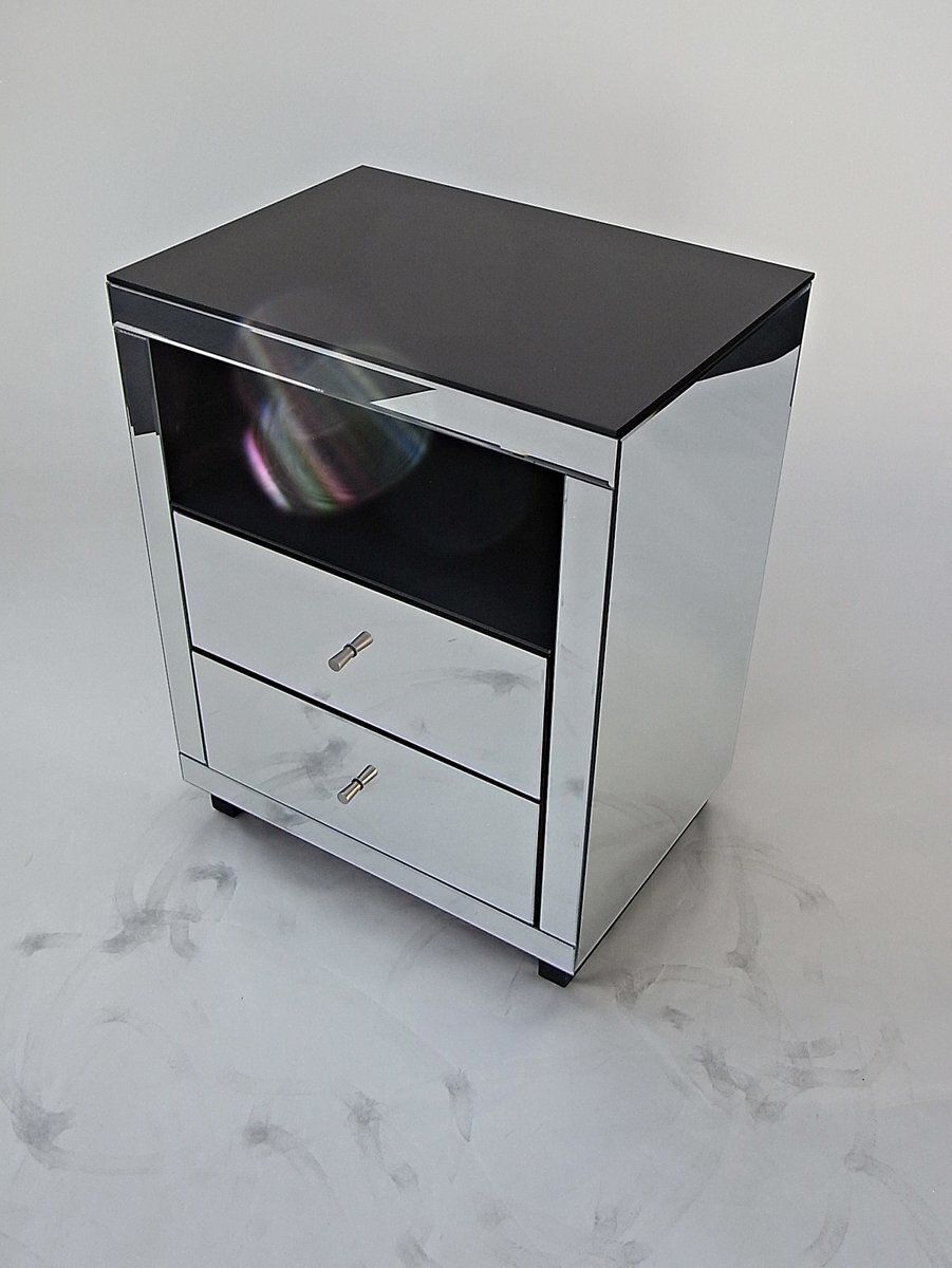 190.0 Facet Mirrored Drawer Bedside Table With Faceted Pilasters And Edges, 2010s photo