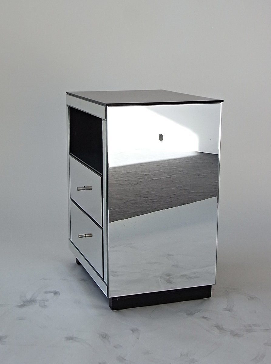 photo vinterior Facet Mirrored Drawer Bedside Table With Faceted Pilasters And Edges, 2010s