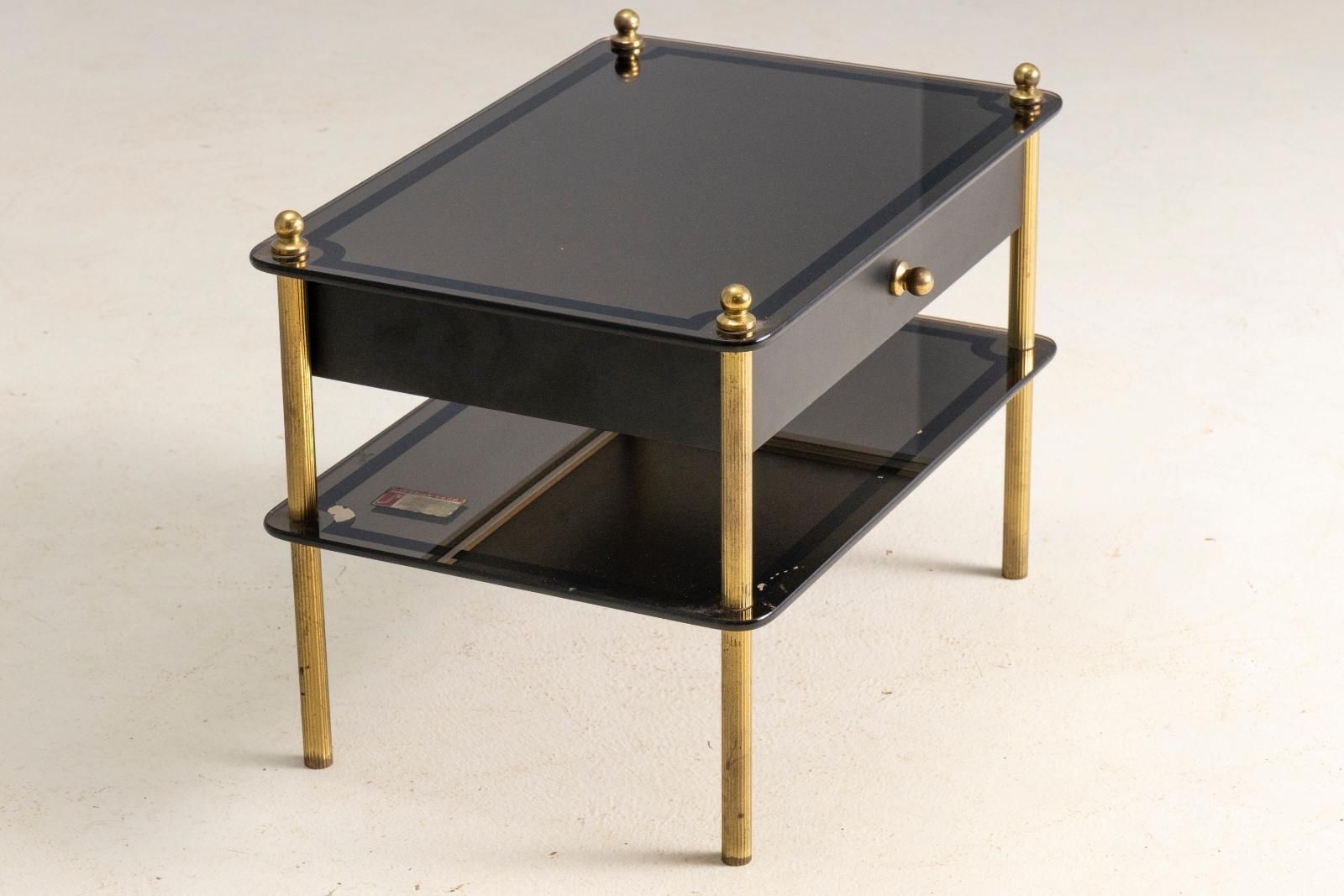 Glass And Brass Side Table With Drawer, 1970s, Europe