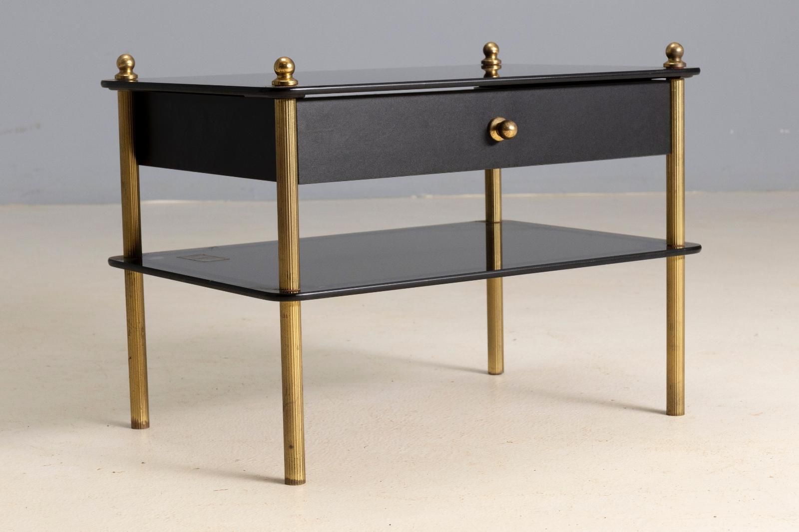 Glazen Bijzettafel Met Messing Details En Lade, Jaren 1970, Europa photo for sale
