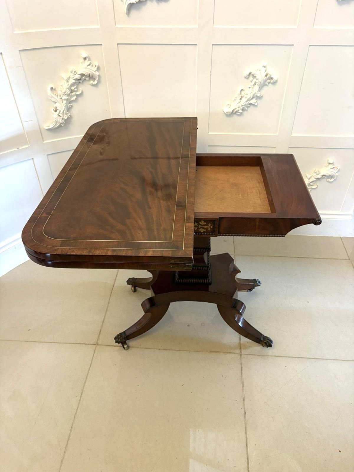 Antique English 19th Century Mahogany Brass Inlaid Fold Over Sidetable photo buy