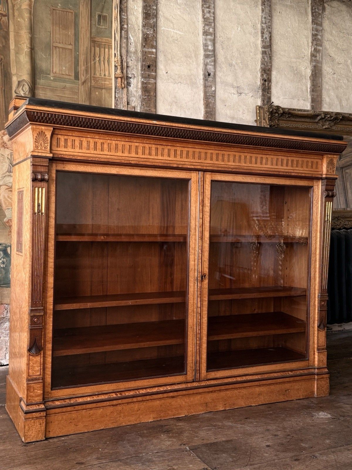Lamb Of Manchester Burr Walnut Antique Display Cabinet Sideboard Granite Top