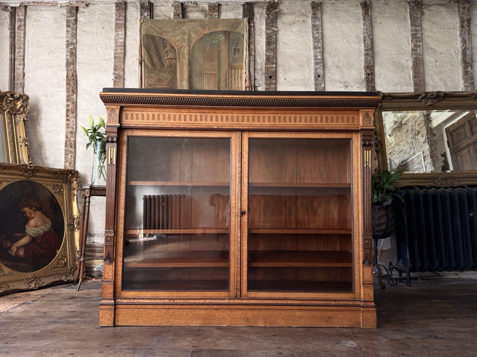Lamb Of Manchester Burr Walnut Antique Display Cabinet Sideboard Granite Top photo Furniture