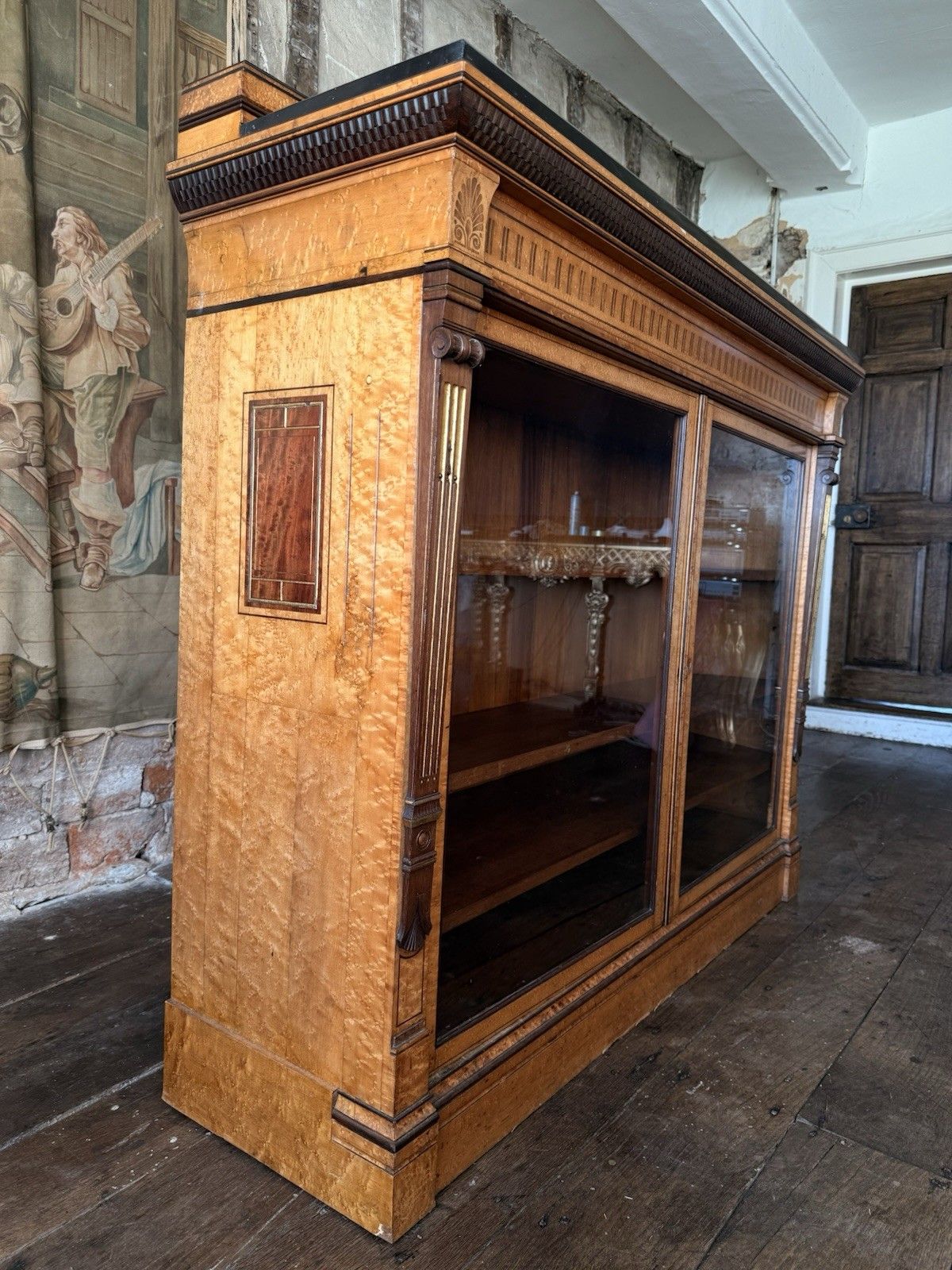 photo furniture Lamb Of Manchester Burr Walnut Antique Display Cabinet Sideboard Granite Top