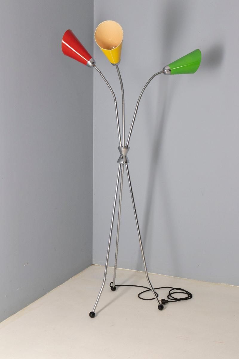 Driearmsstaande Lamp, Lidokov, Jaren 1950–1960, Tsjecho Slowakije photo vintage