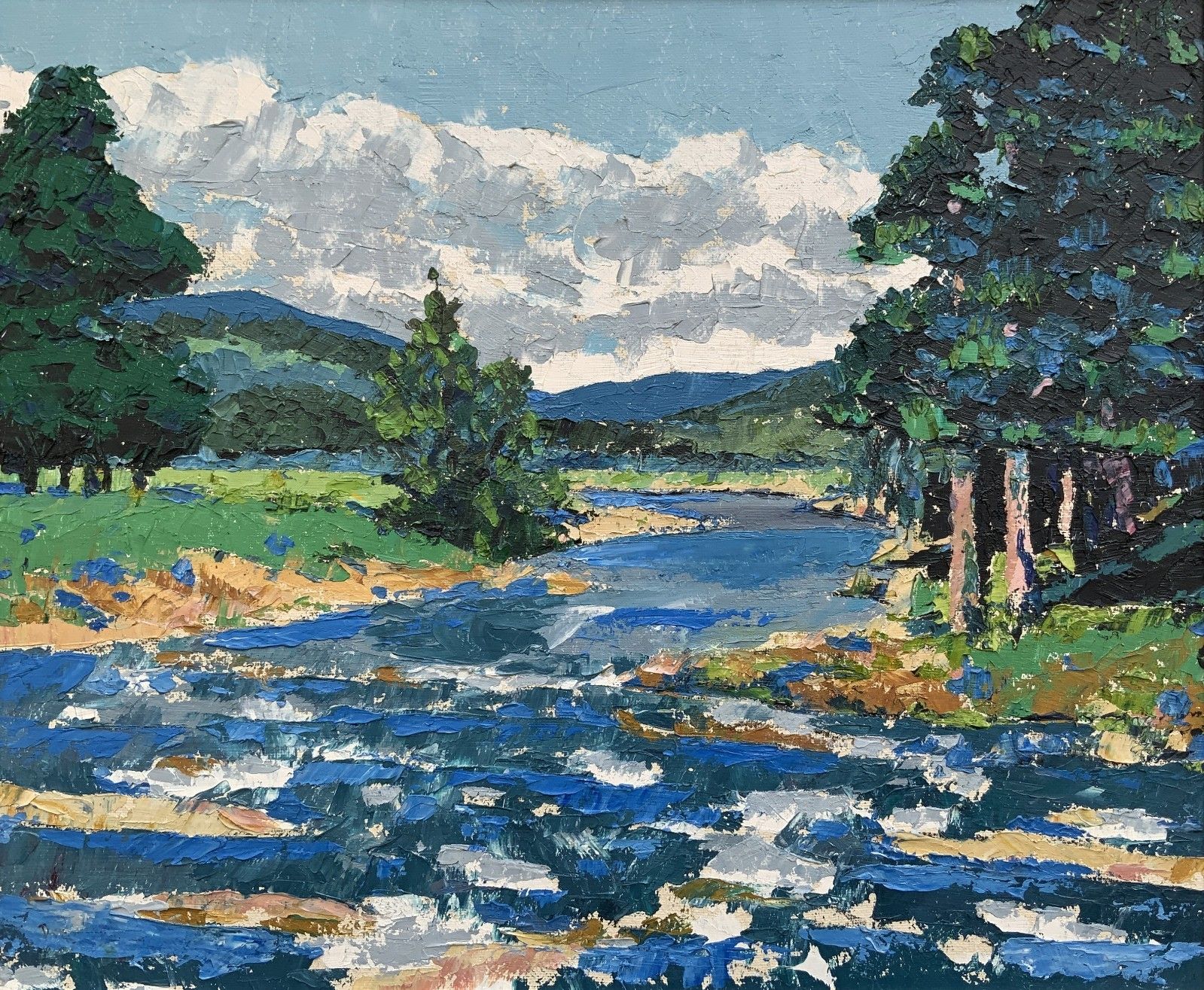 Scottish Impressionist Impasto Oil Painting River Landscape Mid Century photo for sale