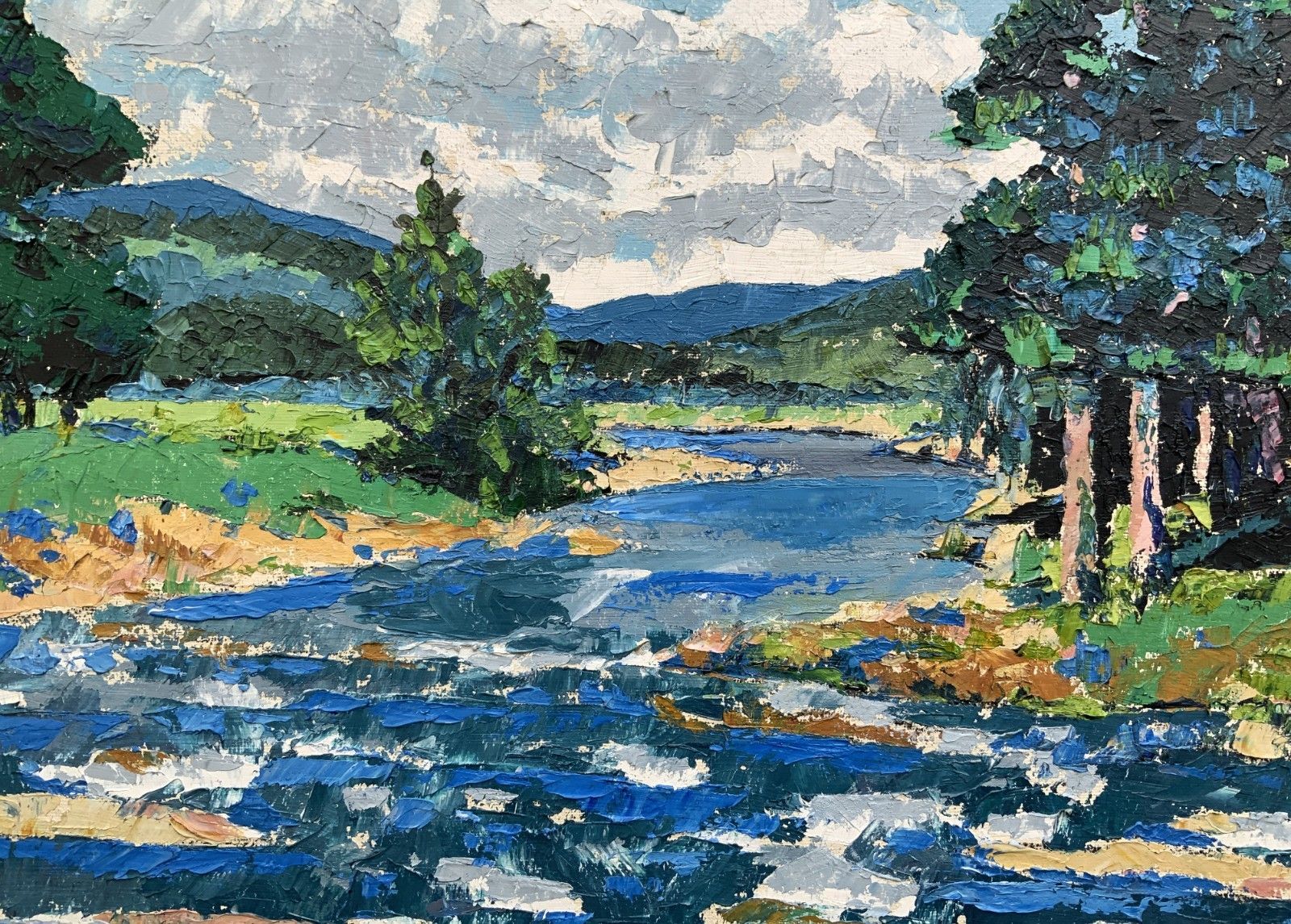Scottish Impressionist Impasto Oil Painting River Landscape Mid Century photo Art
