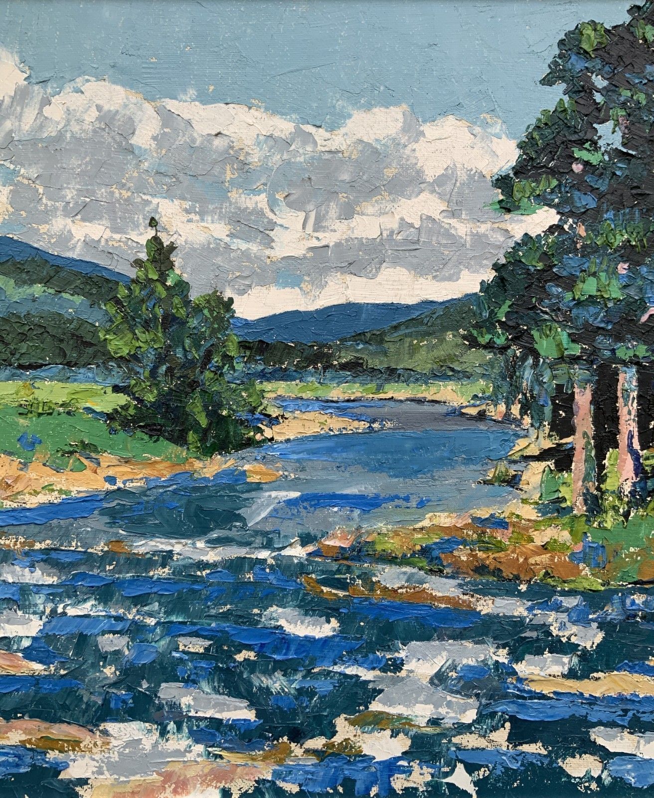 Scottish Impressionist Impasto Oil Painting River Landscape Mid Century photo vinterior